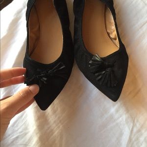 J-Crew pointed black suede tassel flats!